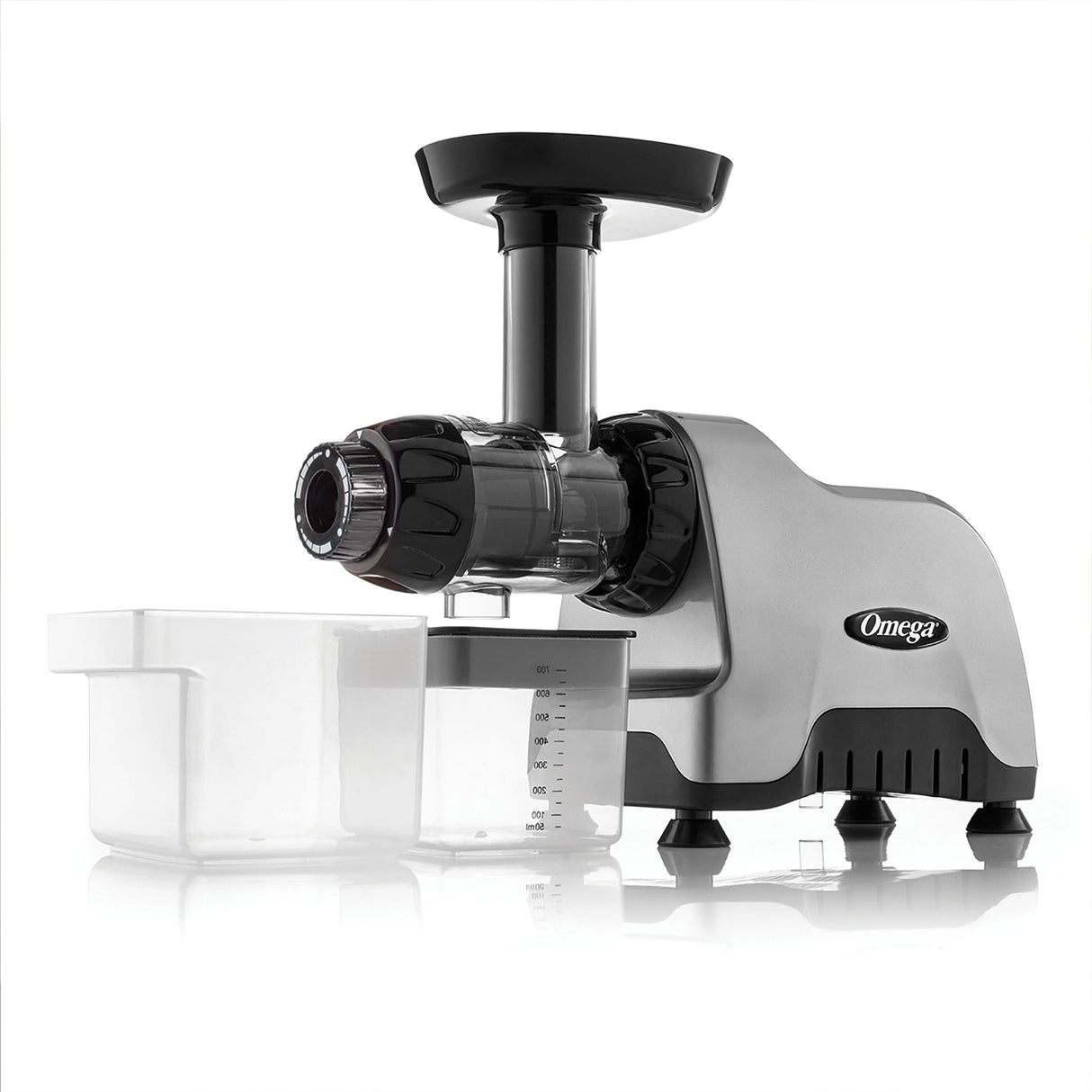 Omega CNC80S - Exprimidor compacto de sistema de nutrición multiuso de velocidad lenta, horizontal, plástico, plateado