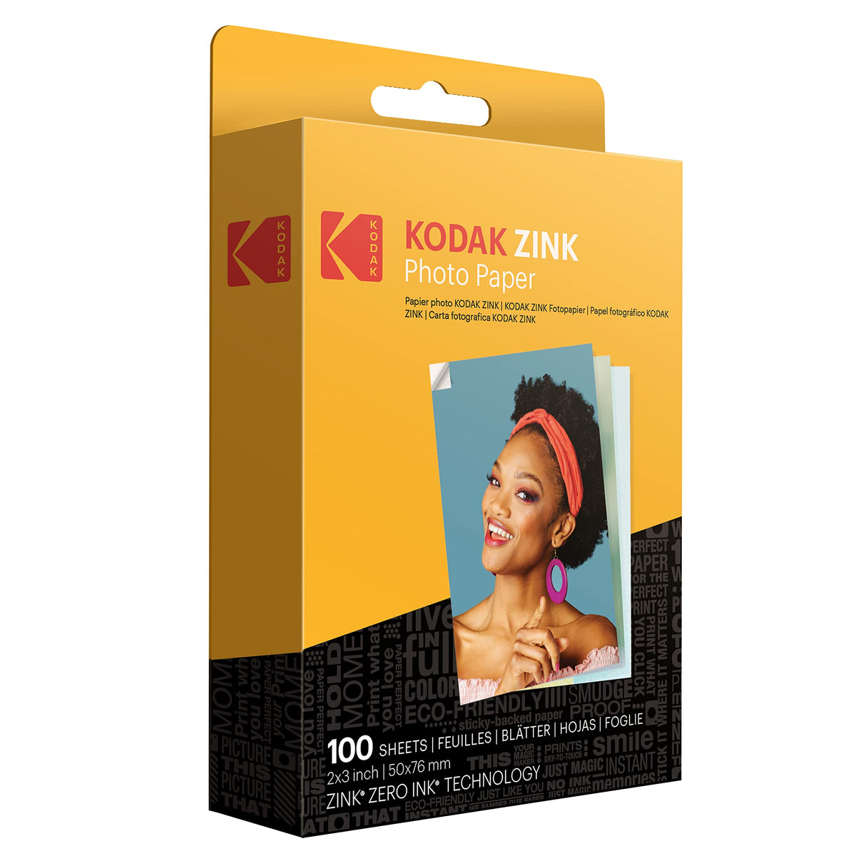 Kodak Papel fotográfico Zink Premium de 2x3 Pulgadas (100 Hojas) Compatible con cámaras e impresoras Kodak PRINTOMATIC, Kodak Smile y Step, papel adhesivo