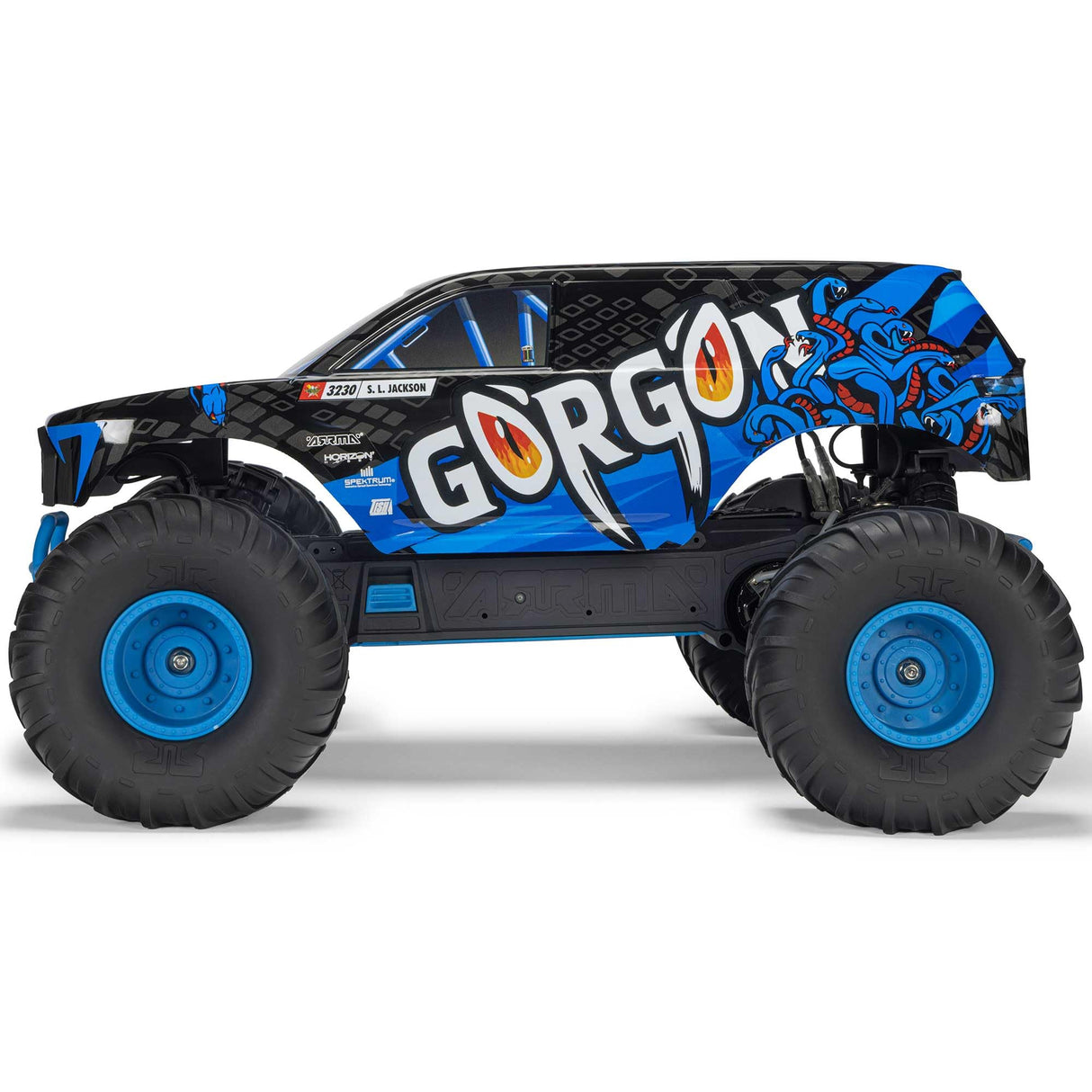 ARRMA 1/10 Gorgon 2WD RTR Monster Truck Mega 550 14T Motor de Cepillo, Espectro SLT2 2,4 GHz, Incluye batería NiMH de 3300 mAh y Cargador USB-C S120, Color Azul