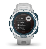 Garmin Instinct Surf Solar, Reloj inteligente con GPS resistente al agua, funciones deportivas de surf, carga solar, pulsioximetría y notificaciones del smartphone, Blanco