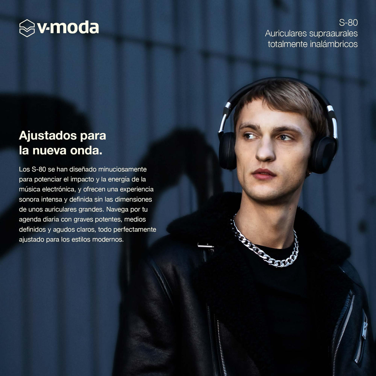 V-Moda S-80 | Auriculares supraaurales Totalmente inalámbricos | Sistema de Altavoces Personal | Diseño Elegante |Sonido Potente, Ajustado para la música electrónica | App de edición móvil | Negro