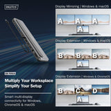 DIGITUS Docking Station – 12 Puertos – 2X HDMI, 1x Displayport 8k 30Hz – 2X USB-A 3.2 Gen2, 1x Tipo A 3.2 Gen1, 1x USB-C 3.2 Gen2 – 1x RJ45 – Lector de Tarjetas SD MicroSD – Conector de 3,5 mm – Gris