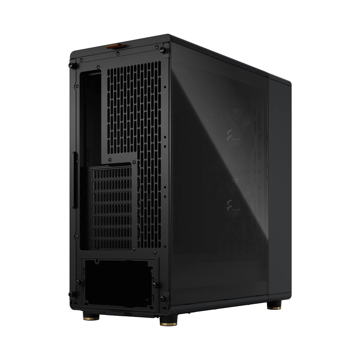 Fractal Design North Charcoal Black Tempered Glass Dark - Frente de Madera de Nogal - Panel Lateral de Vidrio - Incluye Dos Ventiladores Aspect PWM de 140 mm - Puerto USB Tipo C