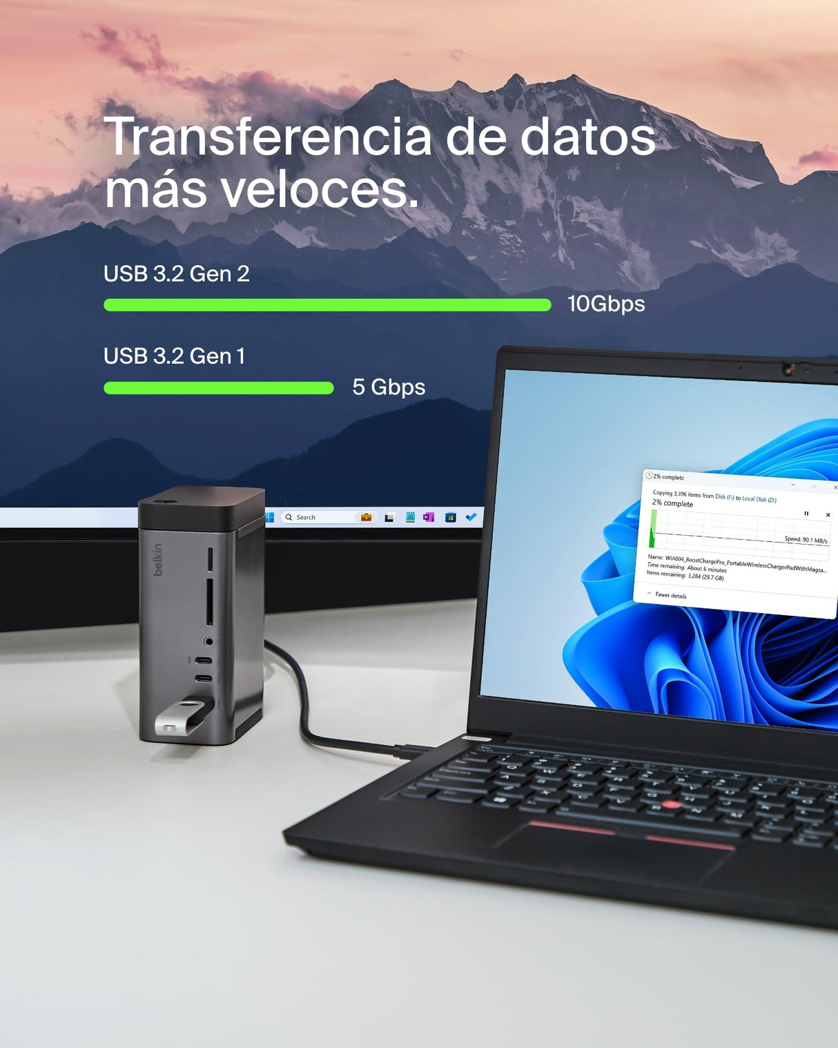 Belkin Hub USB-C, Base Dock USB c 11 en 1 Pro GAN 150 W, Docking Station con USB-C, USB-A, Ethernet, SD, MicroSD, Puerto 3,5 mm, Puertos HDMI 4K para Tres monitores, Compatible con MacBook Pro y más