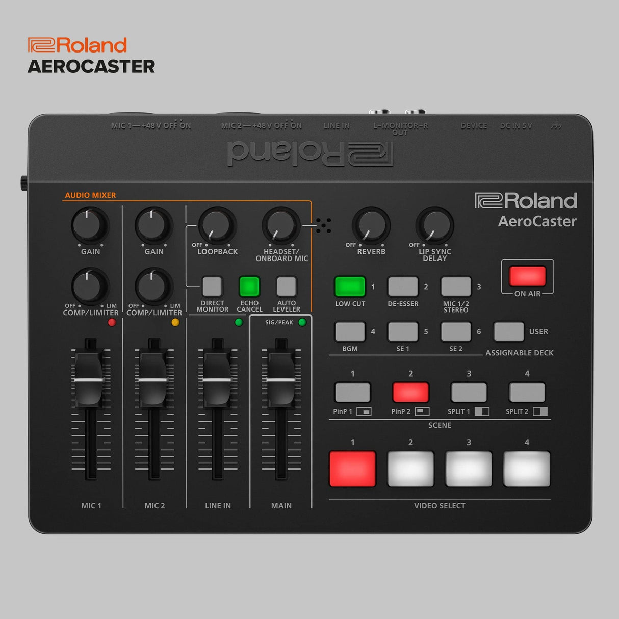 Sistema de livestreaming Roland AeroCaster VRC-01 — Potente solución de producción multicámara inalámbrica con interfaz de audio/controlador de hardware y completa app para iPad