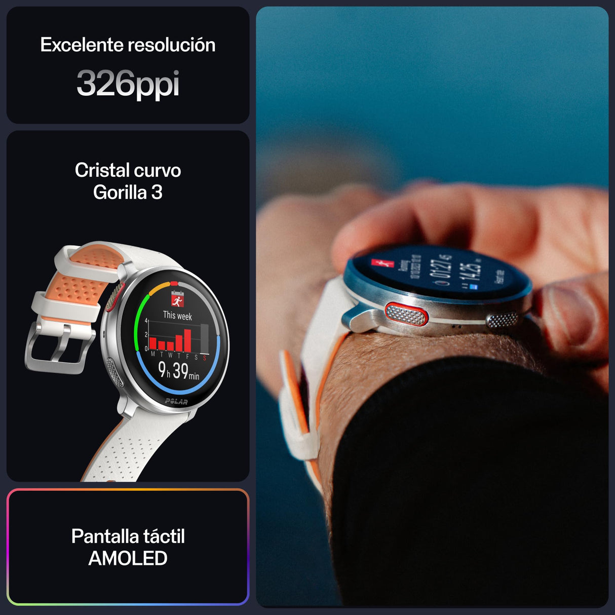 Polar Vantage V3, reloj deportivo con GPS, monitor de frecuencia cardíaca avanzado, duración de la batería ampliada, para hombre y mujer, mapas offline, running, triatlón, S-L, Plata-Albaricoque