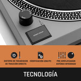 Lenco L-3810 Giradiscos de accionamiento Directo - Giradiscos DJ - 33/45 RPM - Pitch-Control - Sistema de fonocaptor magnético - Luz de Aguja - Pitch-Control - Gris Mate