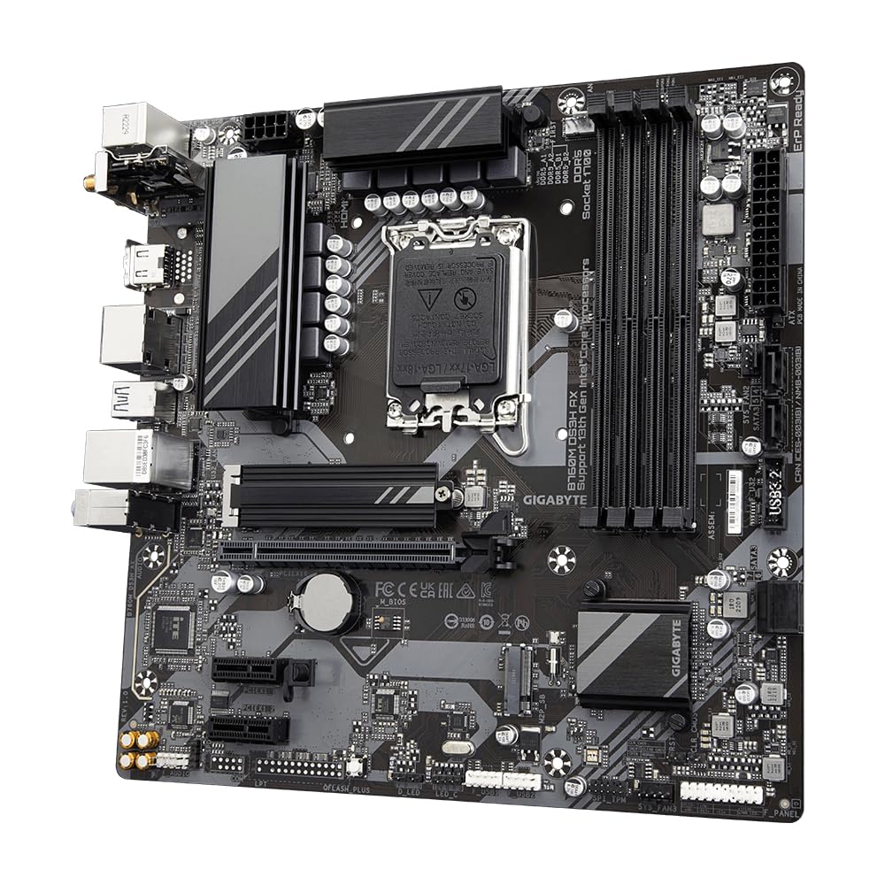 GIGABYTE B760M DS3H AX Placa Base - Compatible con procesadores Intel Core de 14ª generación, VRM Digital de 6+2+1 Fases, hasta 7600MHz DDR5 (OC), 2X PCIe 4.0 M.2, Wi-Fi 6E, LAN 2.5GbE, USB 3.2 Gen 2