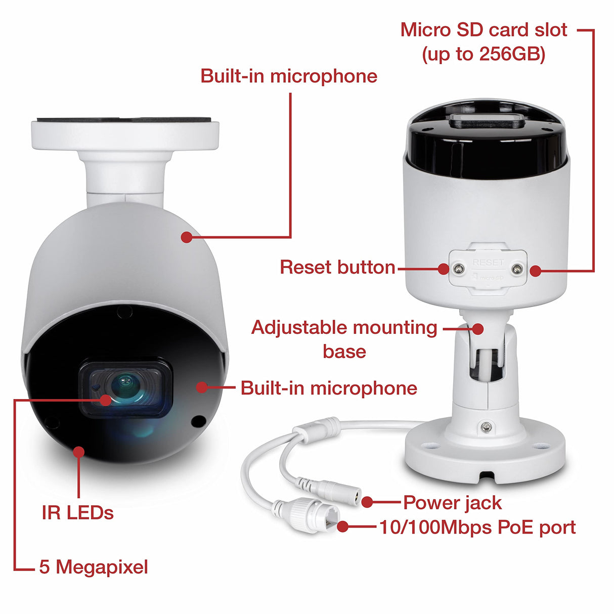 TRENDnet, TV-IP1514PI, Cámara de Red Tipo Bala H.265 PoE de 5 MP para Interiores/Exteriores, clasificación IP66, visión Nocturna por Infrarrojos de hasta 30 m (98 pies)