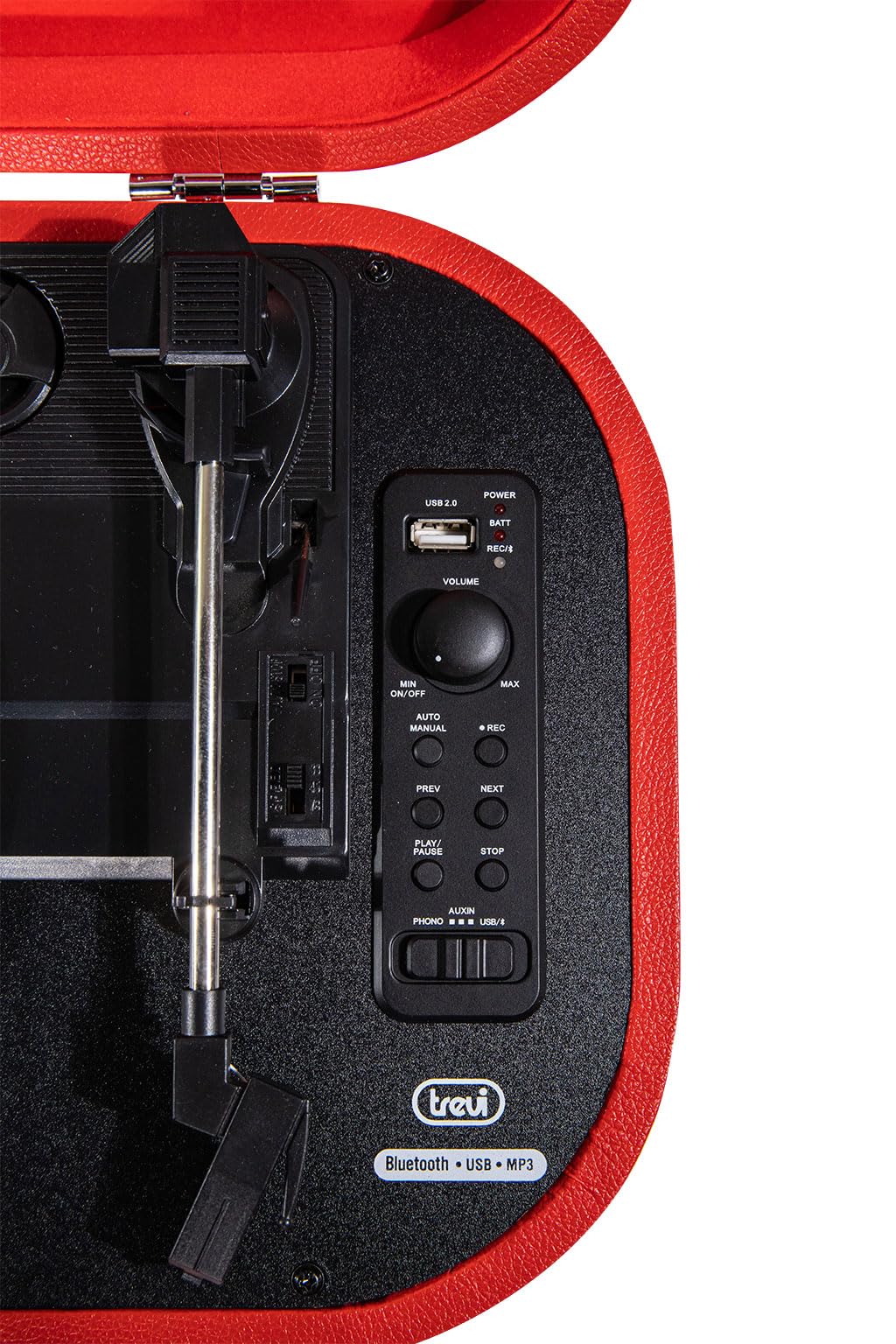 Tocadiscos Trevi TT 1020 BT Estéreo Bluetooth USB Batería Recargable Rojo