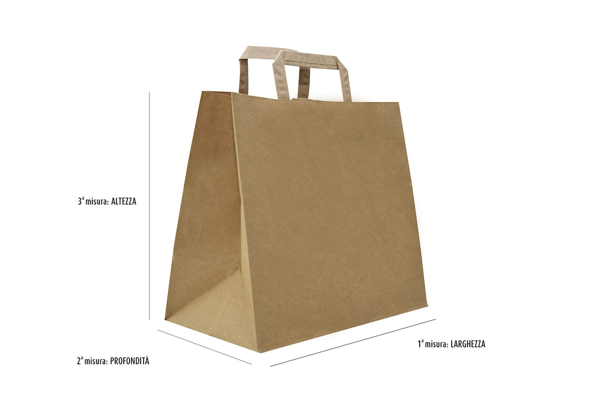 Carte Dozio S.r.l. - Bolsas de papel kraft con fondo cuadro, color Habana asa plana, 27 + 17 x 29 cm, 300 unidades