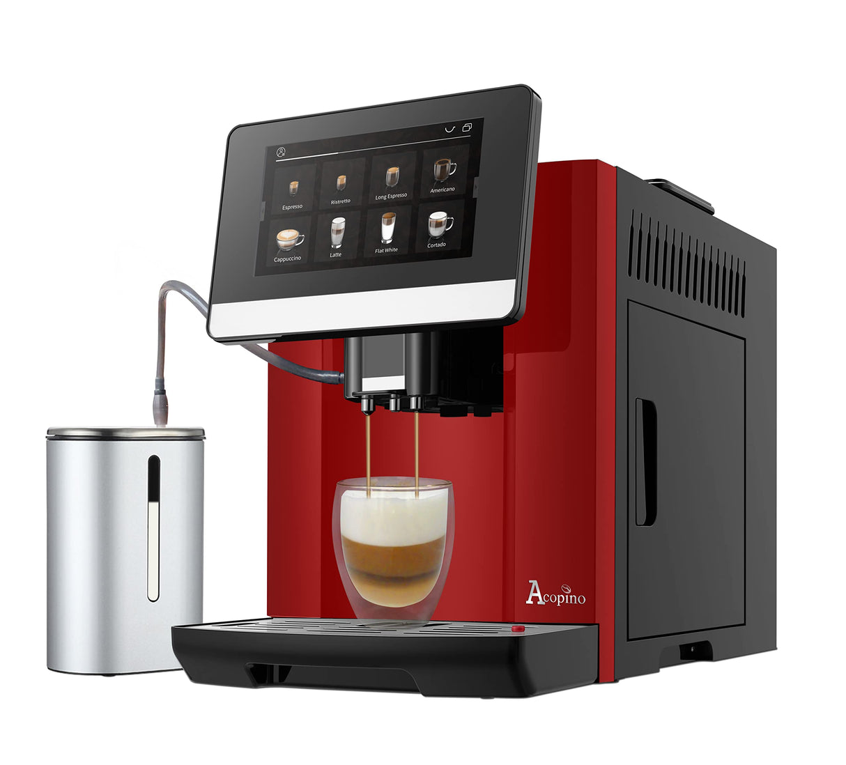 Acopino Cafetera automática Barletta, gran pantalla a color, con sistema de leche para un disfrute perfecto del café (rojo)