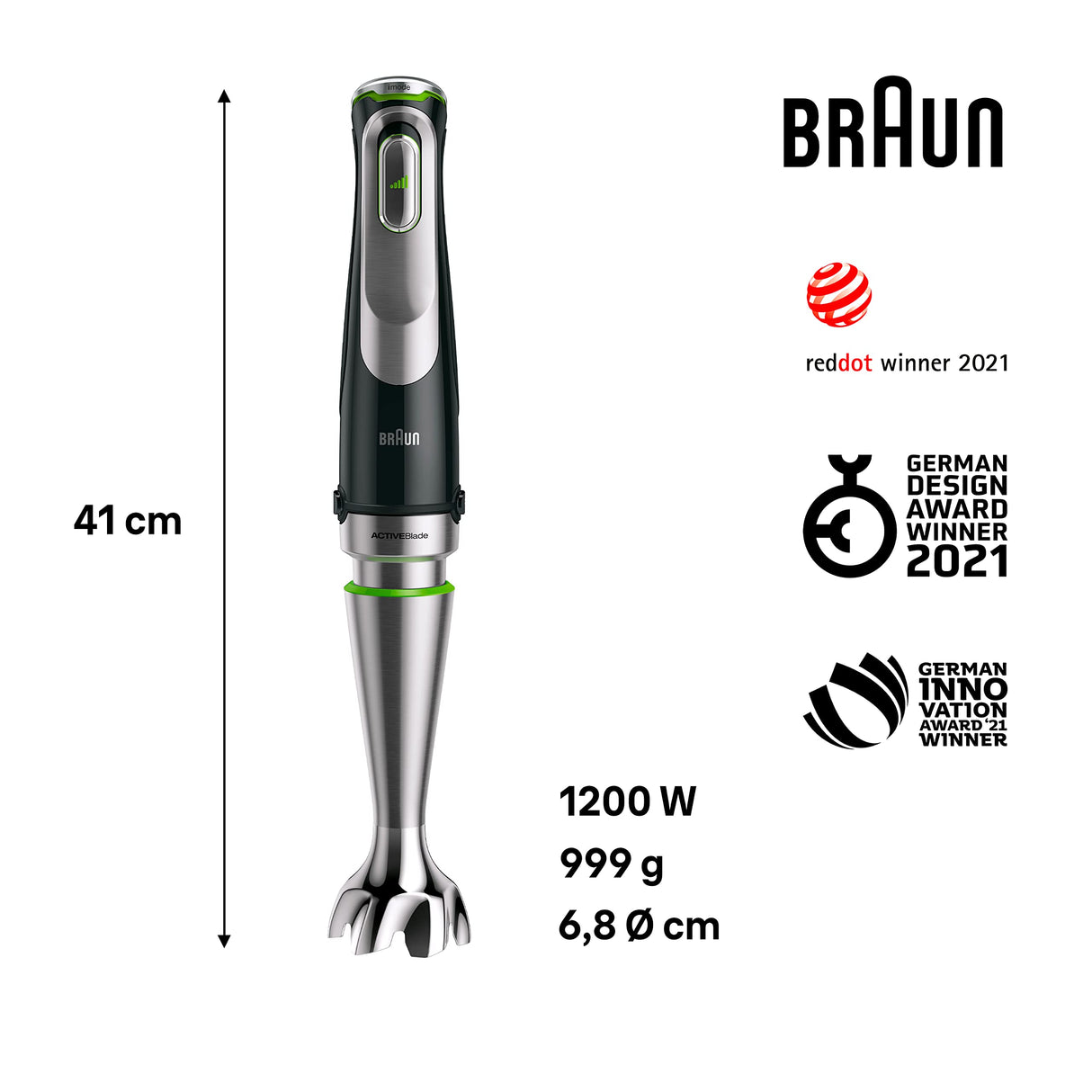 Braun Hogar Minipimer MQ 9187XLI Batidora de Mano, 1200W, vaso medidor, varillas de acero inoxidable, picadora y bol procesador de alimentos, negro