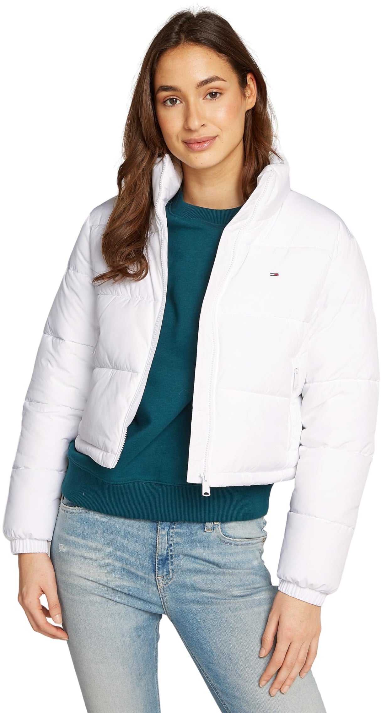 Tommy Jeans Cazadora Acolchada Mujer Cropped Essential Puffer Corta, Blanco (White), S