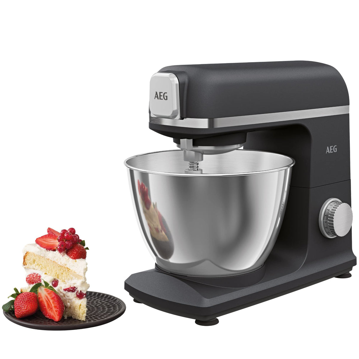 AEG KM5-1-4BPT - Robot de cocina Deli 5 Amasadora y Batidora con bol - 1200W, 6 velocidades, Bol 5 Litros, Luces LED, Múltiples Varillas, Negro
