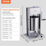 VEVOR Embutidora Manual de Salchichas Capacidad de 10 L Máquina de Salchichas Vertical de Acero Inoxidable con 5 Tubos de Relleno para Churros Salchichas para Restaurante Supermercado Cocina