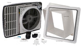 MAXXAIR Maxxfan Deluxe - Ventilador y cubierta de ventilación, todo en uno, potente ventilador reversible de 10 velocidades con termostato, cubierta de lluvia integrada, control remoto, ventilador de