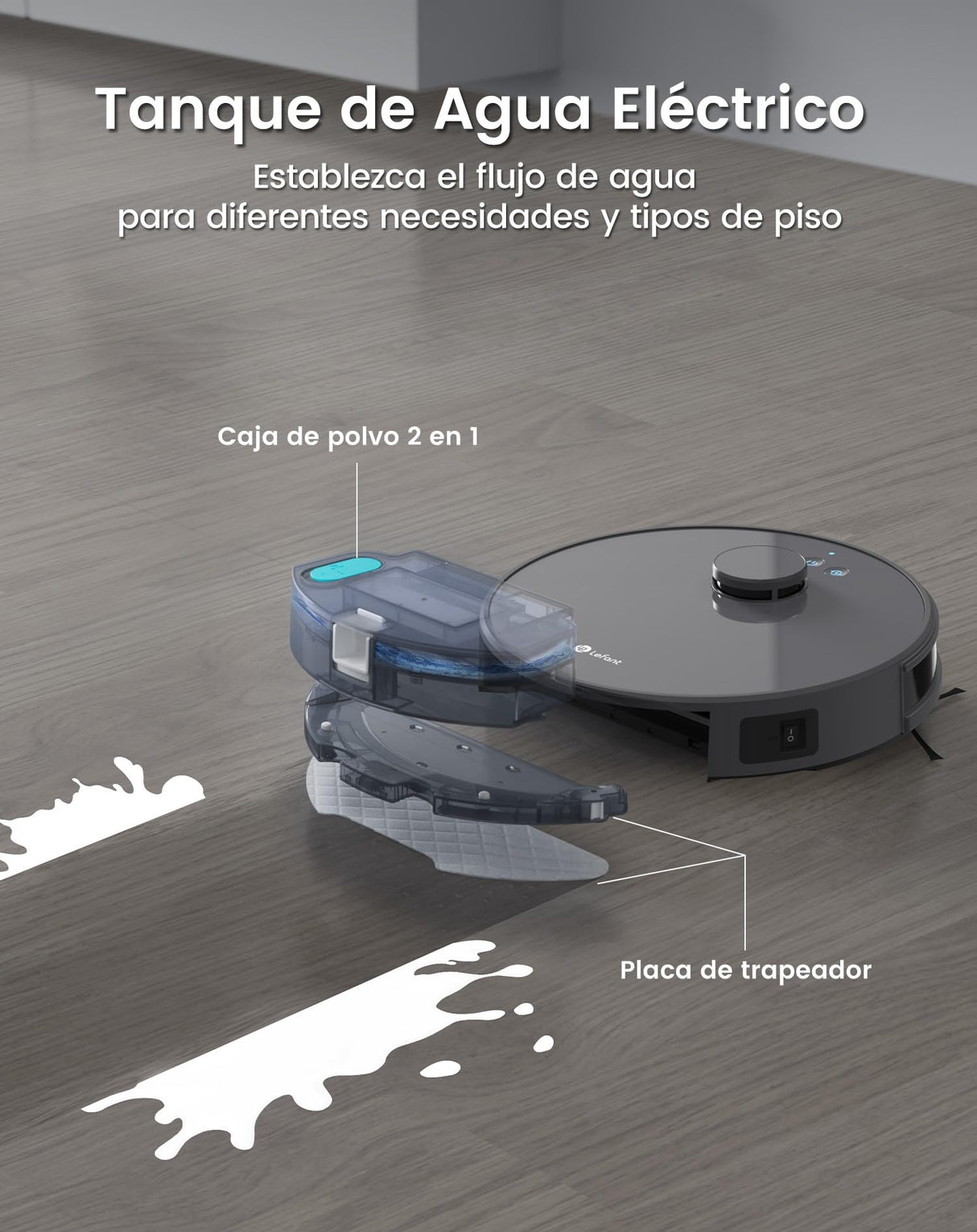 LEFANT M1 Robot Aspirador y Fregasuelos con mapeo, 5500Pa, 200 Min, Navegación Láser (LDS), Zona Prohibida, Aspirador Robot de 32 cm, Control WiFi/App/Alexa - Ideal para el Hogar Inteligente, Gris