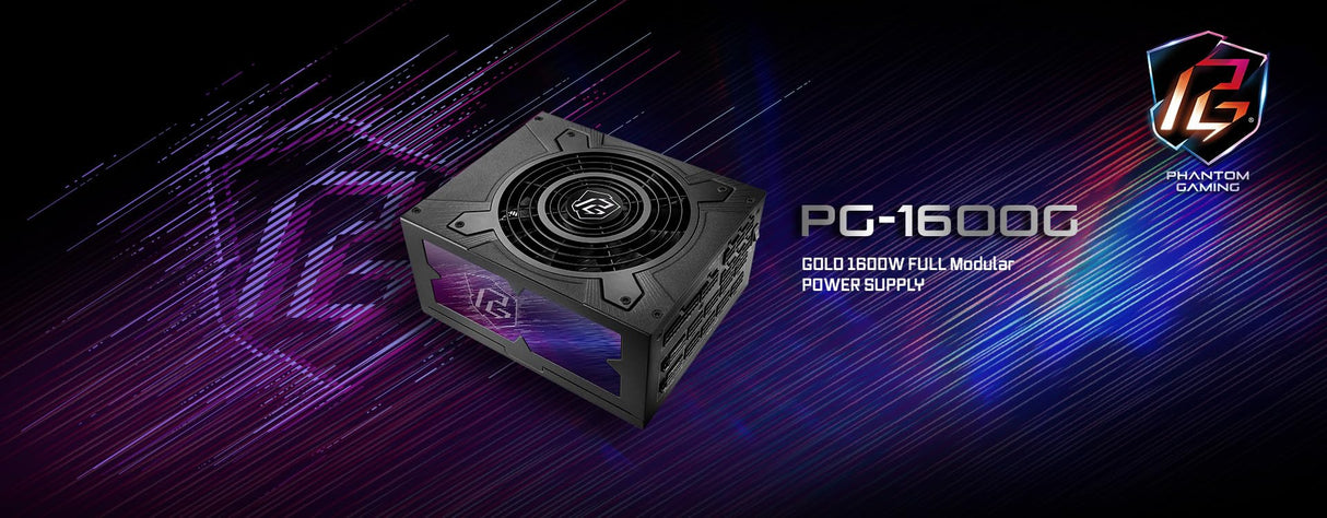 Fuente ALIMENTACION ASROCK PG-1600G,PSU,1600W,80 Plus Gold,135MM,Modular,PCI-E 5.1 (12+4pin) x2,PCI-E (6+2 Pin) x8,SATA (5 Pin) x12