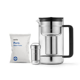 Aarke Purifier Large, jarra filtrante de agua en vidrio y acero inoxidable, 1,7 L / 7 tazas, incluye bolsa de recarga de filtro Pure Aarke