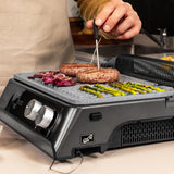 Cecotec Parrilla Eléctrica con Placas Desmontables Rockn'Grill Bistro. 2400W, Cocción sin Humo y Saludable, Control Táctil, Placas con Temperatura Independiente, Incluye Sonda de Temperatura
