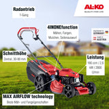 AL-KO Cortacésped de gasolina Premium 521 SP-A (ancho de corte de 51 cm, potencia de motor de 2,6 kW, carcasa de chapa de acero resistente, tracción trasera, función de mantillo, expulsión lateral,