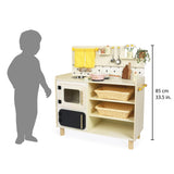 Janod - Gran Cocina Infantil de Madera - Equipada con 2 Hornos, Fregadero y 16 Accesorios Incluidos - Botones Sonoros Giratorios - Juguete de Imitación y Aprendizaje Temprano - A Partir de 2 años