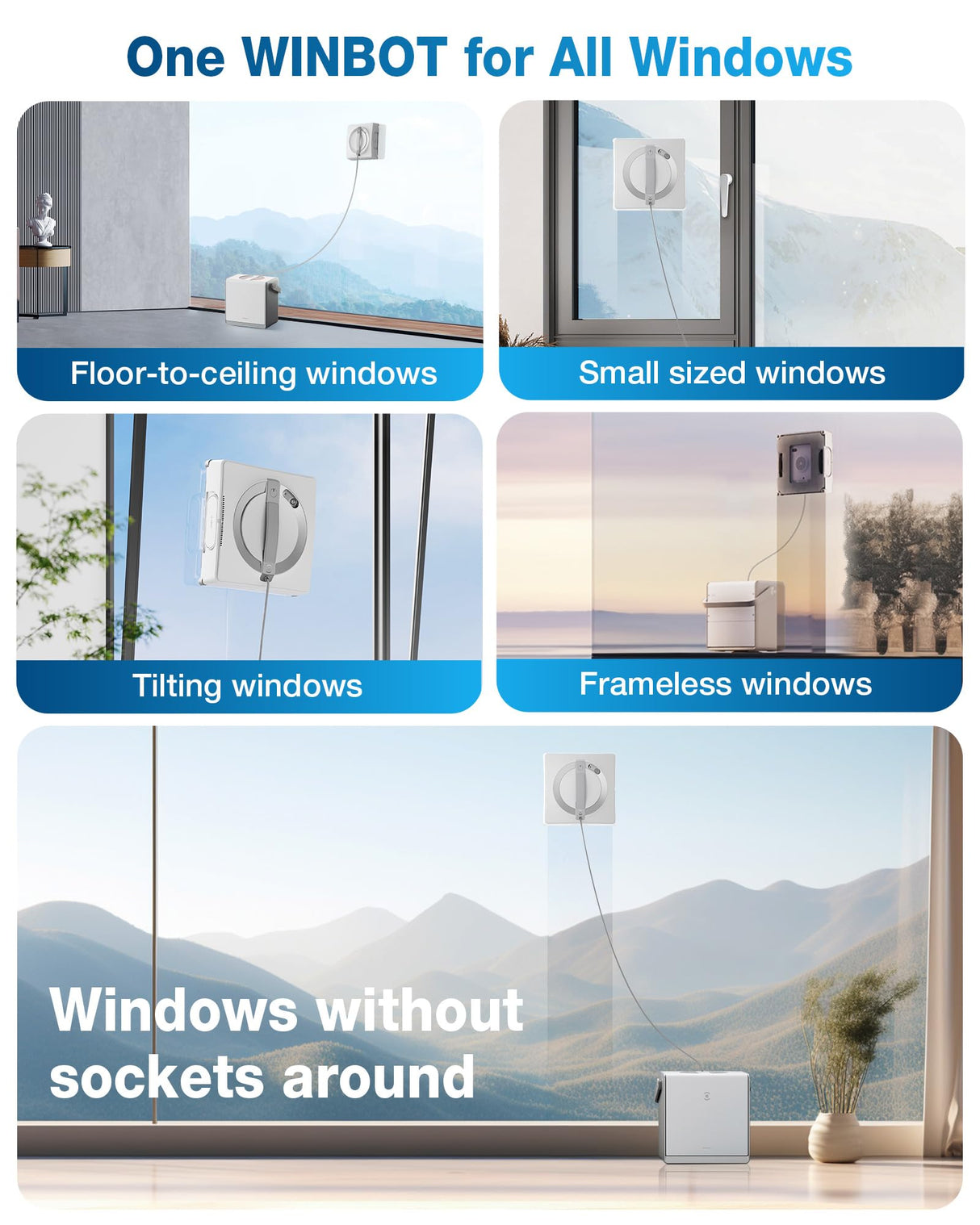ECOVACS WINBOT W2 Omni Robot Limpiador de Ventanas con estación multifunción 6 en 1, batería integrada de 4500 mAh, Modo de Limpieza de Bordes, tecnología de pulverización de Gran Angular