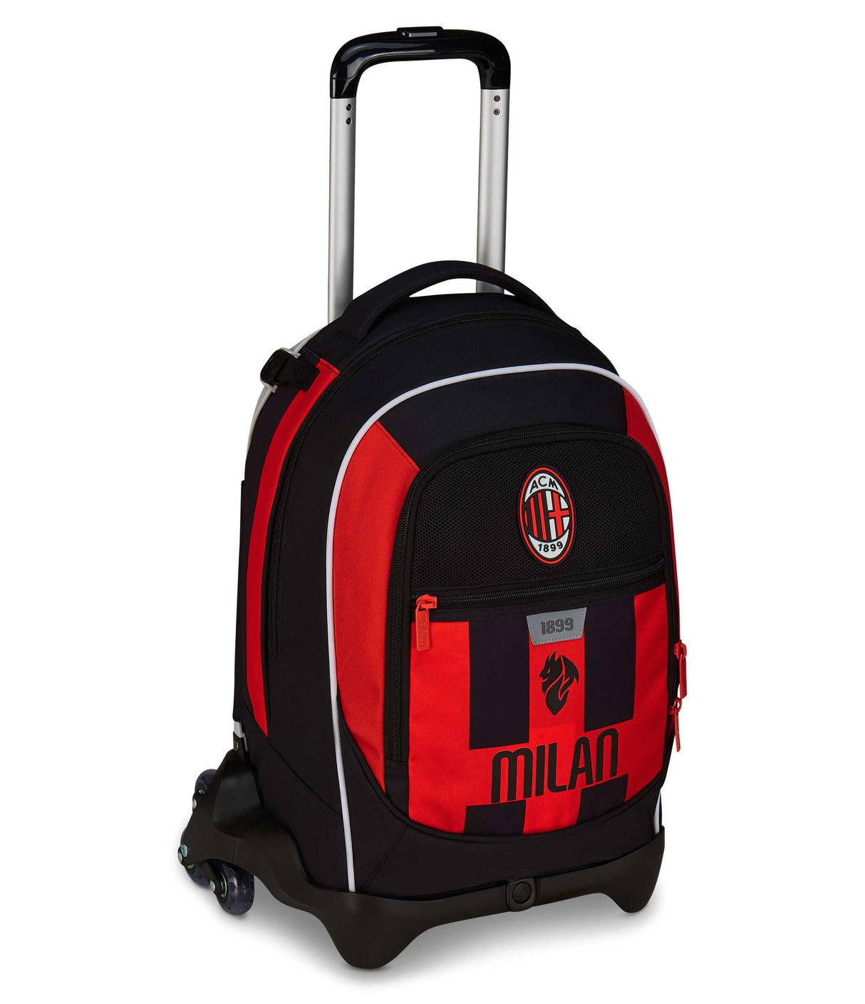 Seven Milan - Mochila escolar Jack de 3 ruedas, color rojo y negro, con carrito desmontable de 33 litros, para escuela primaria y secundaria, para niño, rojo, Talla única, Casual