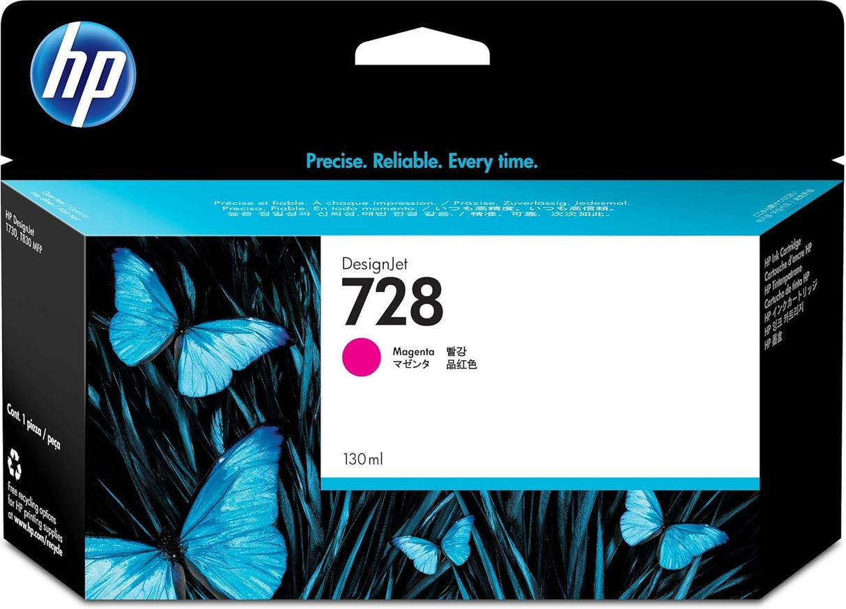 HP 728 F9J66A Magenta, Cartucho de Tinta Original HP, de 130ml, para Impresoras Plotter de Gran Formato HP DesignJet T730 y T830 y Cabezal de Impresión HP 729