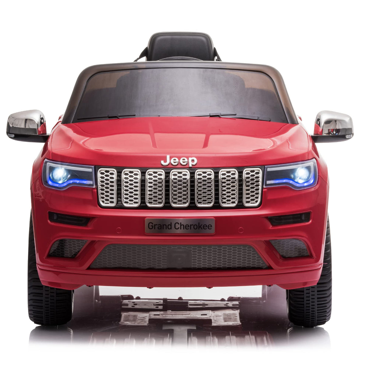 FEBER Jeep Cherokee Rojo 12V, Coche eléctrico, 1 Plaza, radiocontrol: Faros con luz, 2 Marchas, Acelerador y Freno eléctrico, de 3 a 8 años, Famosa (800013450)