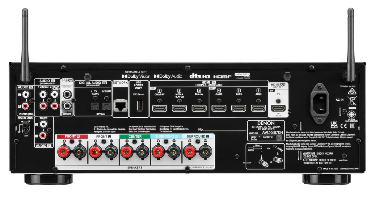 Denon AVC-S670H Receptor AV 5.2 Canales, Sonido Dolby Surround, 6 entradas HDMI y 1 Salida, HDMI 8K, Bluetooth, Wi-FI, AirPlay 2, HEOS Multiroom, Compatible con Alexa, Negro, AVCS670HBKE2