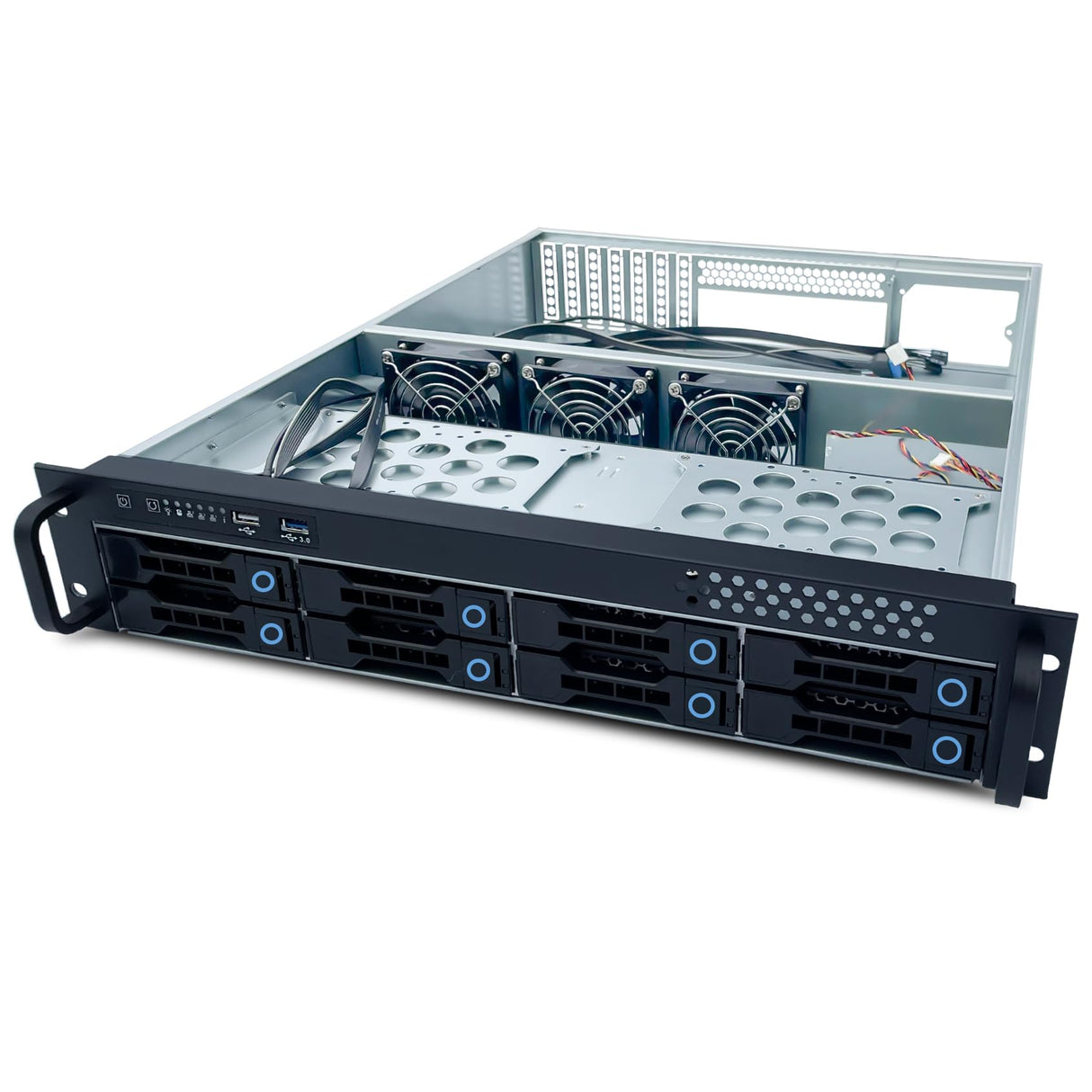 FANTEC SRC-2080X07-12G/6G-BCE 19" (48.3cm) 2U Storage Enclosure, 12G/6G backplane SFF-8643 for 8X SATA/SAS HDD/SSD 3.5" (8.9cm) External, 2X 2.5 Internal, Installation Depth 550mm, Black
