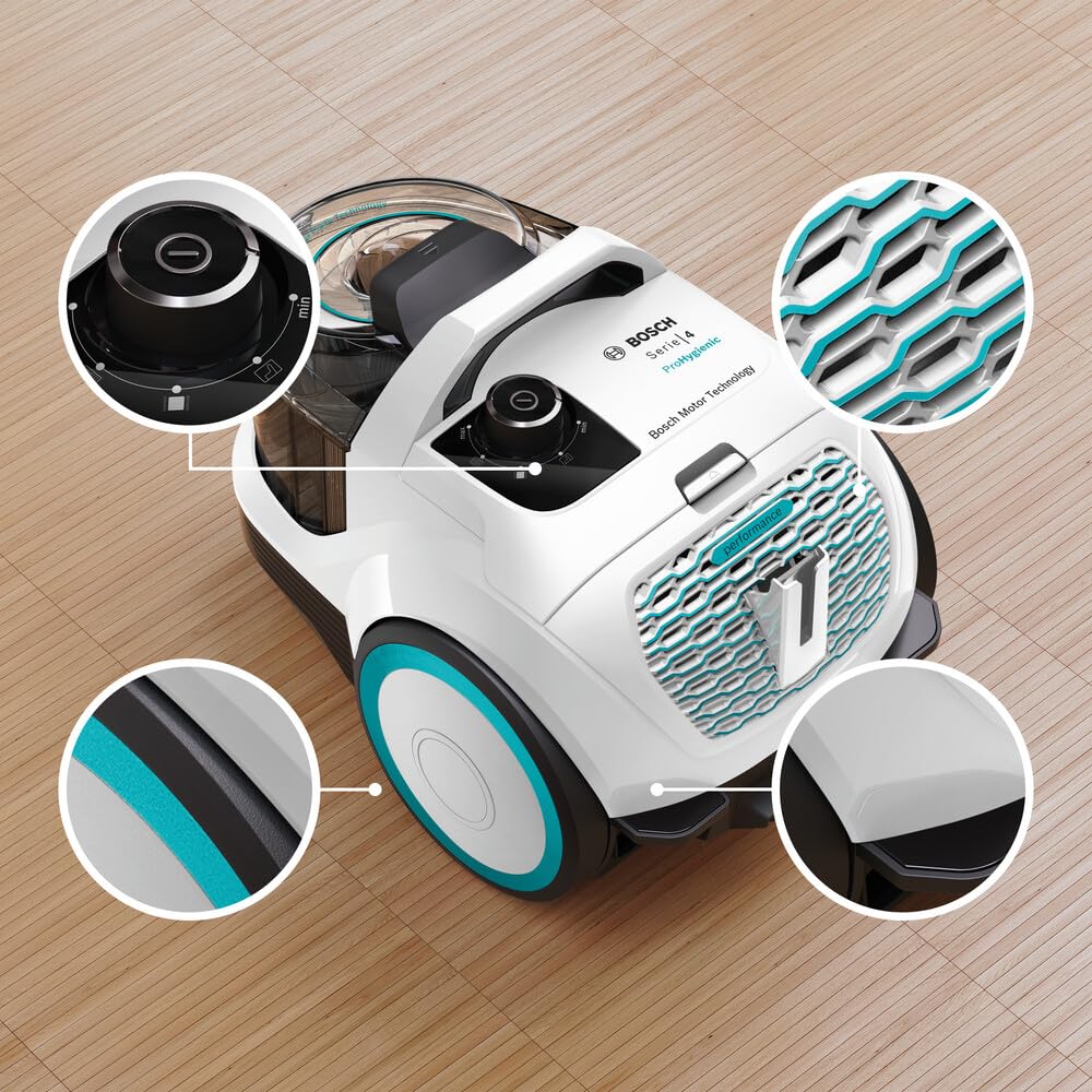 Bosch - Aspirador de Trineo sin Bolsa, Serie 4, ProHygienic, 2 litros, 78 dB, Blanco, BGC21HYG1