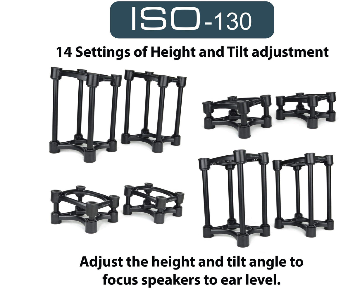 IsoAcoustics ISO-Stand Series Speaker Isolation Stands with Height & Tilt Adjustment: Iso-130 (13 x 15.2 cm) Pair
