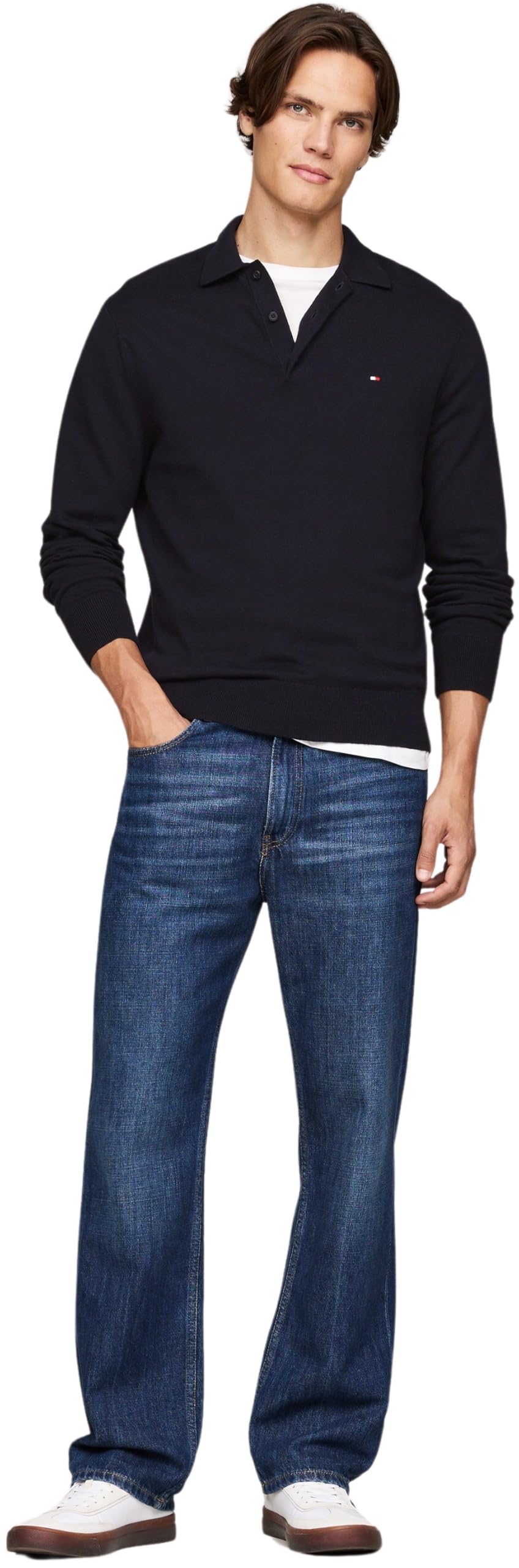 Tommy Hilfiger Jersey Hombre Pima Cashmere con Cuello de Polo, Azul (Desert Sky), XXL