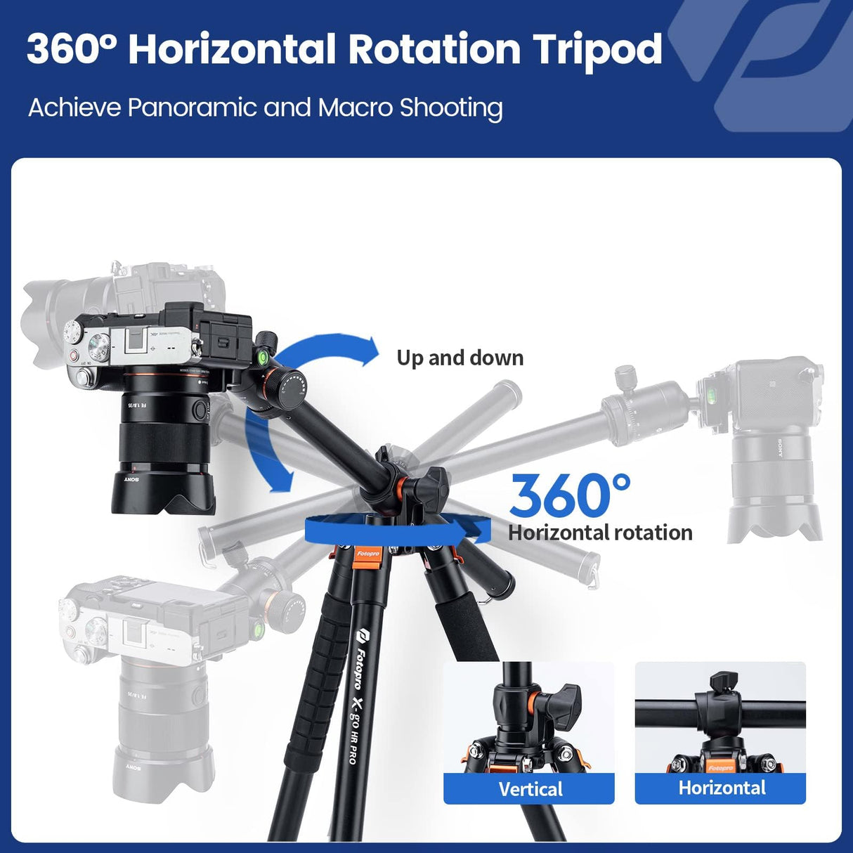 Fotopro Trípode Horizontal para cámara de 160 cm con Cabeza de Bola de 360 Grados, Placa de liberación rápida para cámara de vídeo DSLR, trípode 2 en 1 y monopié, Carga máxima de 10 kg