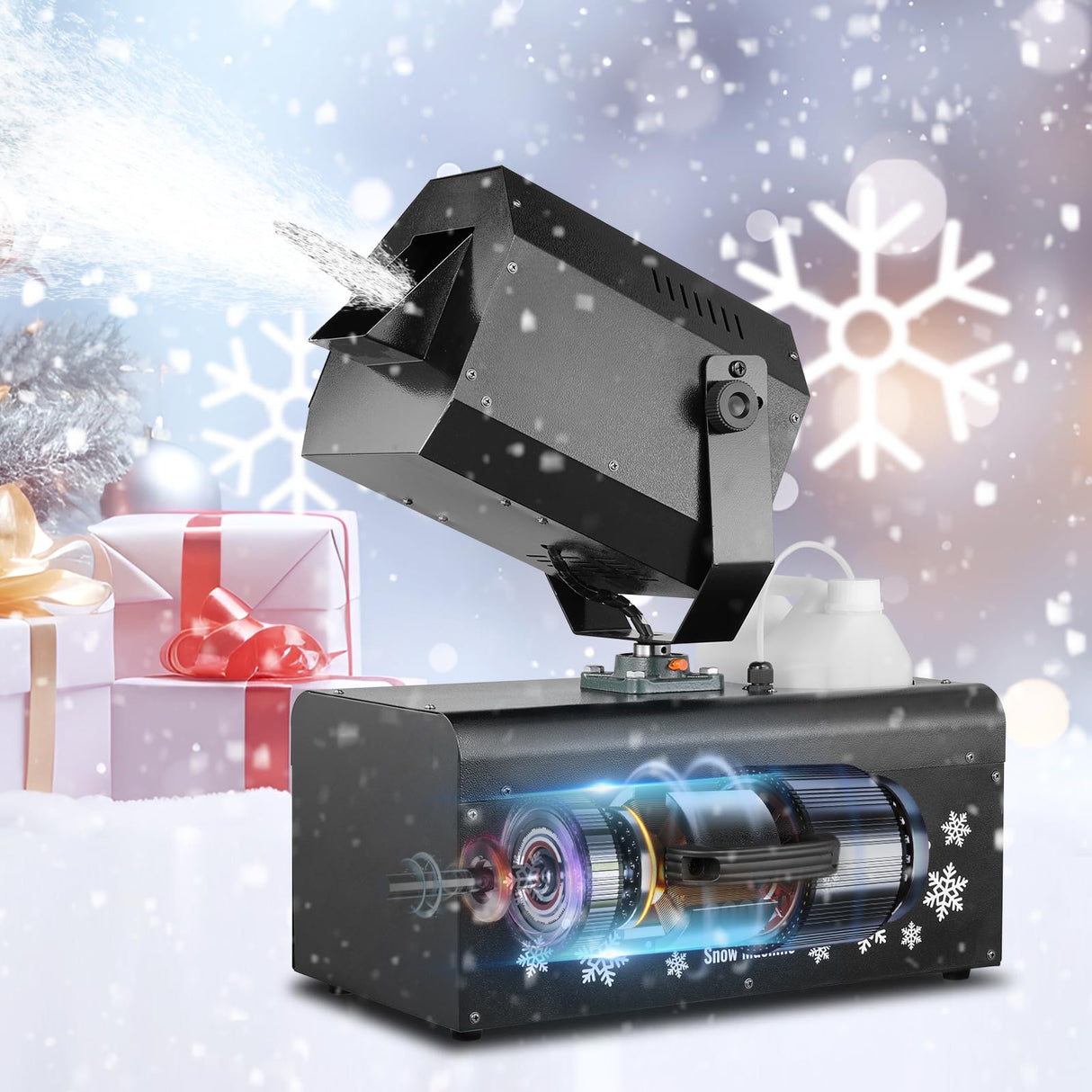 VEVOR 2000 W Máquina de Fabricar Nieve de 450 x 27 x 300 mm Máquina para Hacer Copos de Nieve con Control Remoto Inalámbrico y Cable, Tanque de 5 L para Interiores para Fiestas Navideñas, Bodas