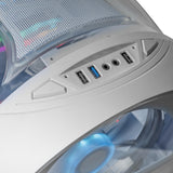 Mars Gaming MC- CYLON, Caja Gaming MicroATX, Diseño Cilíndrico de Turbina, Panel Cristal Templado y Ventana Superior Curvada Panorámica, Ventilador Frontal RGB 200mm + Ventilador Trasero 120mm, Blanco