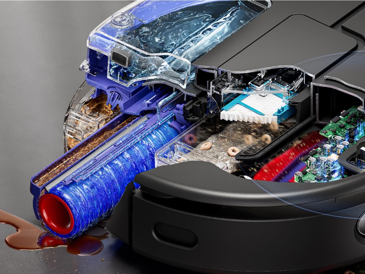 Dyson Spot+Scrub™ Ai, con rodillo húmedo de autolimpieza, 4 veces más potencia de succión en alfombras, vaciado automático, autorrellenado y eliminación de manchas con IA avanzada (Negro/Azul)