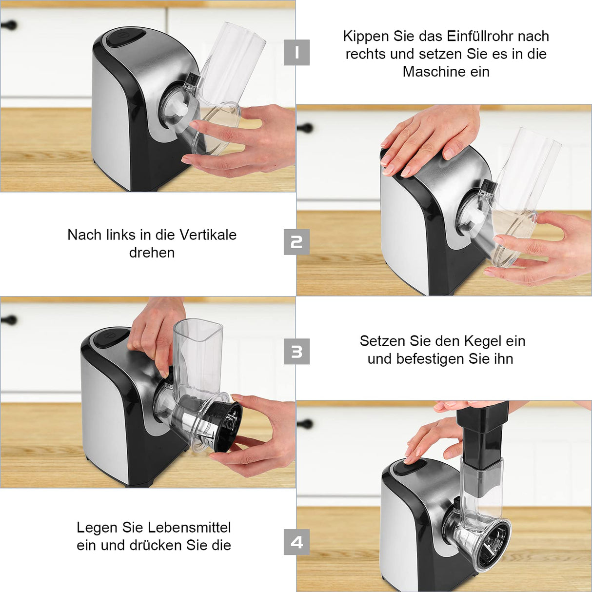 Cortador de verduras eléctrico automático QC-78, rallador eléctrico de cocina con 5 cuchillas cónicas, 150 W, rallador eléctrico con control de un botón (negro)