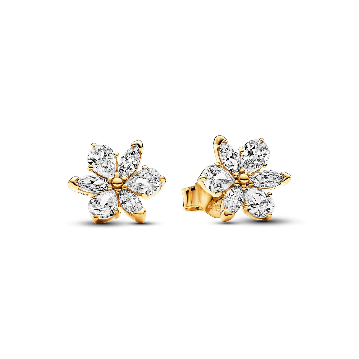 Pandora Timeless Pendientes de botón con diseño de Herbarium Cluster chapados en oro de 14 quilates con circonitas cúbicas transparentes