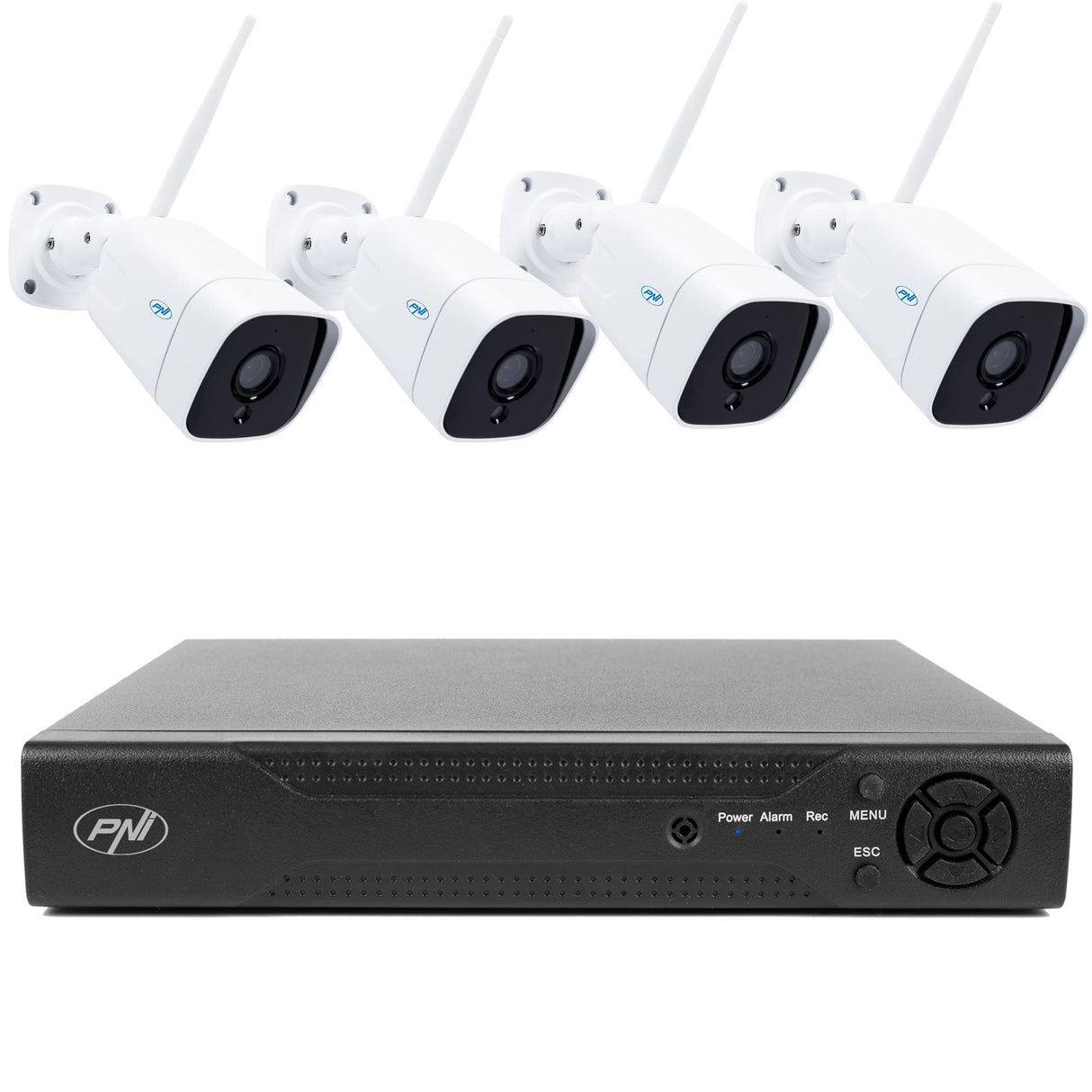 PNI NVR House IP716 - Paquete de videovigilancia y 4 cámaras IP55, 5 MP