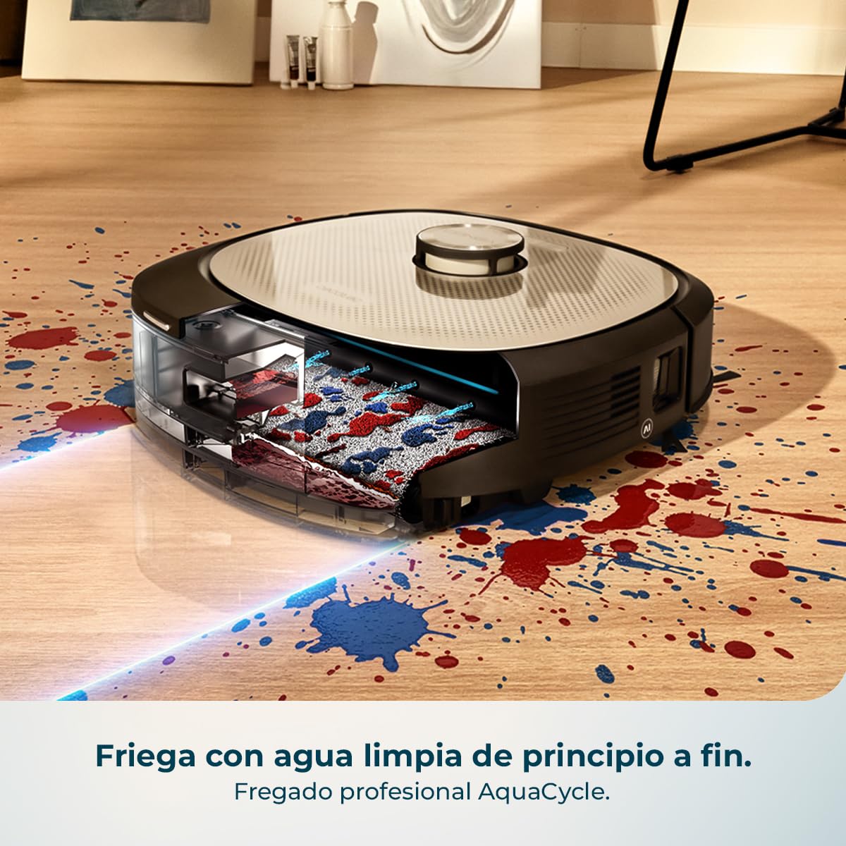 Cecotec Robot Aspirador y Friegasuelos con Estación Autovaciado, IA y Láser Conga Z100 X-Treme. Navegación Láser e Inteligencia Artificial, 20000Pa, Fregado Profesional, Mopa Bimaterial XXL