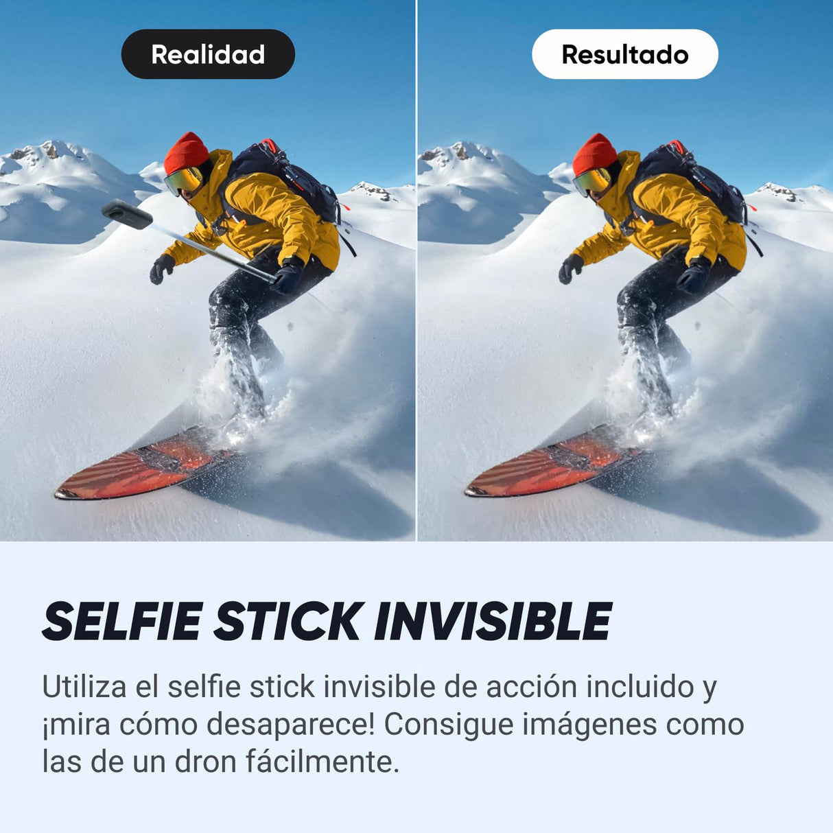 Insta360 X4 Paquete de Snowboard - Cámara de acción Impermeable 8K 360, Vídeo 4K Gran Angular, Efecto Selfie Stick Invisible, Protectores de Lente Extraíbles, 135 Min Batería, Edición IA