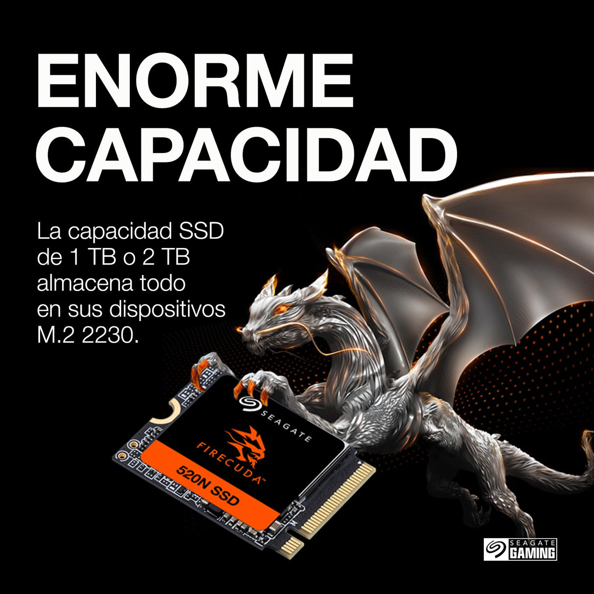 Seagate FireCuda 520N 1024GB NVMe Gaming SSD, M.2 2230-S2,PCIe G4 x4, con Servicios Rescue, Modellnr.: ZP1024GV3A002