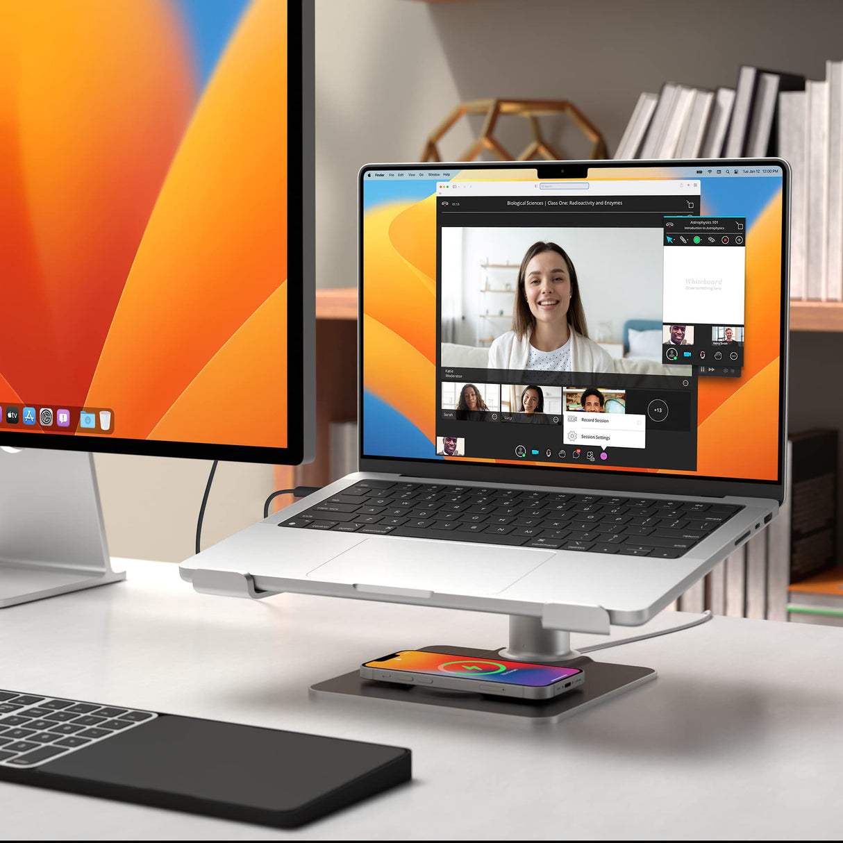 Twelve South HiRise Pro para portátiles y MacBooks, Soporte ergonómico y Ajustable en Altura con Base de Carga inalámbrica MagSafe (Plateado)