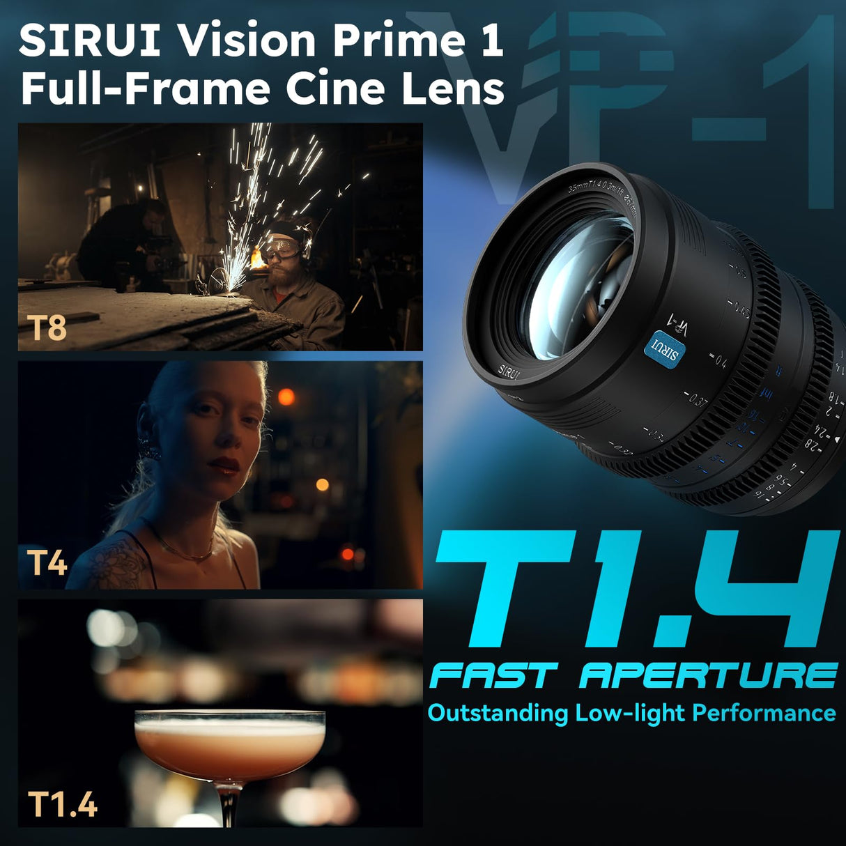 SIRUI VP-1 Vision Prime 1 T1.4 Full Frame Cine Lens Set, 24mm, 35mm, 50mm Lente de Cine de Enfoque Manual con Preinstalación E Montura, Interchangeable RF/Z/L Monturas, 1 Lens para 4 Monturas (Black)