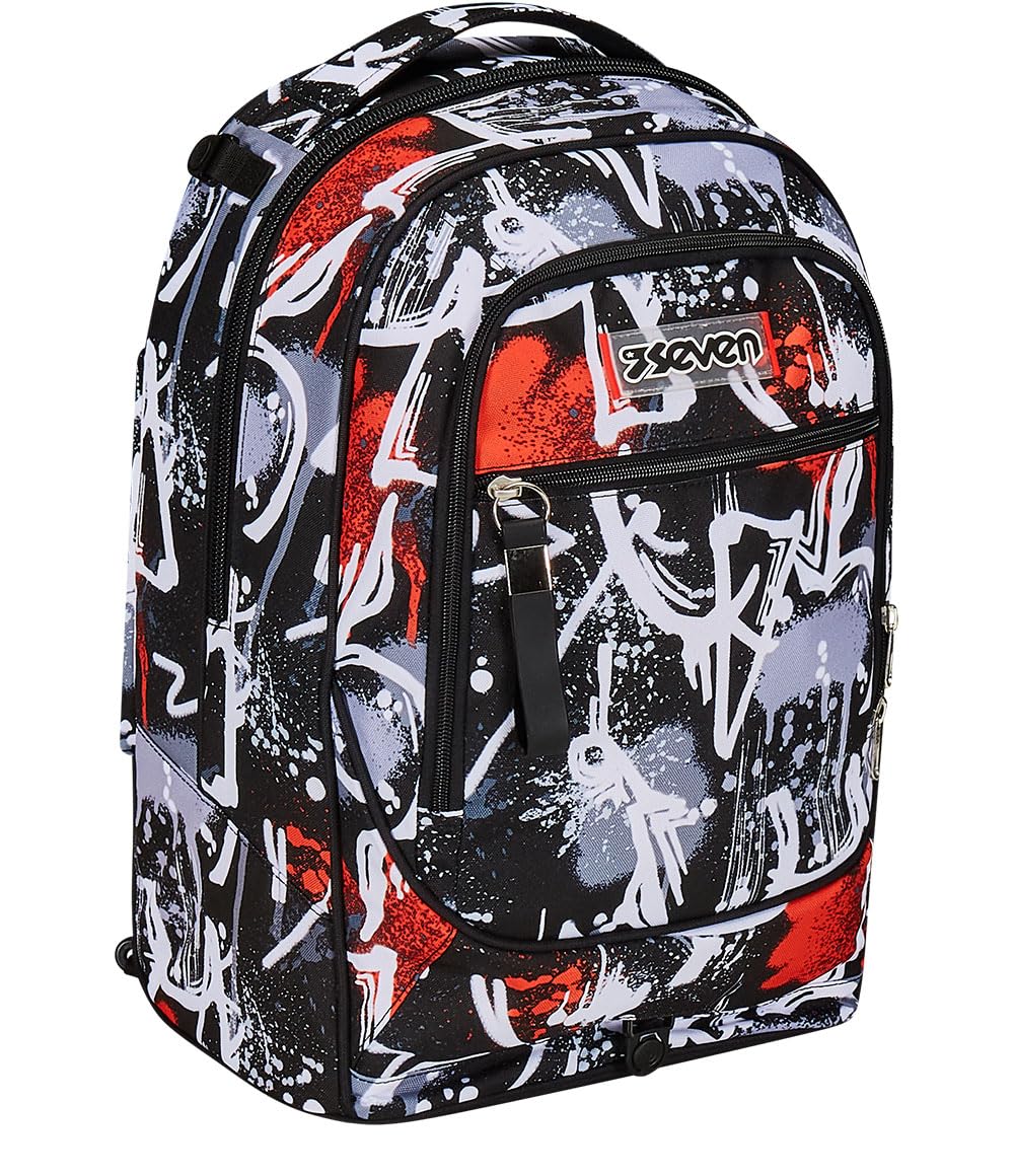 Seven Trolley New Tech, 2 Ruedas, Spray me, Negro, 3 en 1, Triple Uso, Mochila con Carro desenganchable, Mochila Escolar de Viaje, niño niño., Negro, Talla única, Escolar