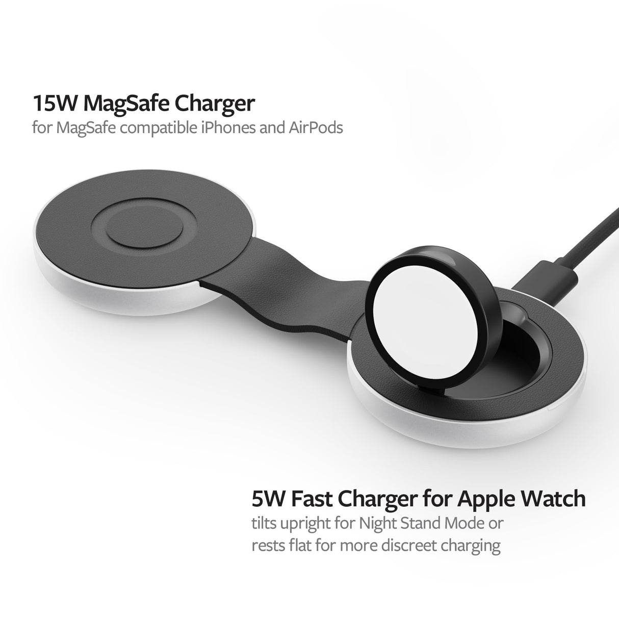 Twelve South Butterfly 2 en 1 Cargador inalámbrico Compacto Plegable con Adaptador de Viaje, Carga MagSafe Duo de 15 W para iPhone, Airpods y Apple Watch